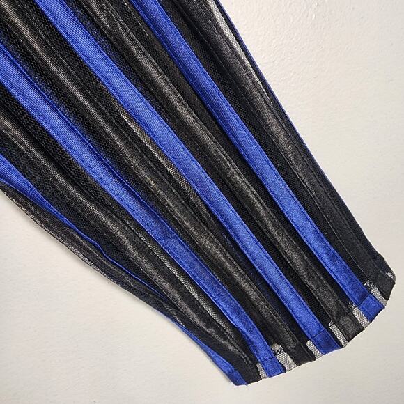 T&W Designs Women Jacket Full Zip Rosettes Striped Blue Black Sheer Long Sleeve - Picture 5 of 10